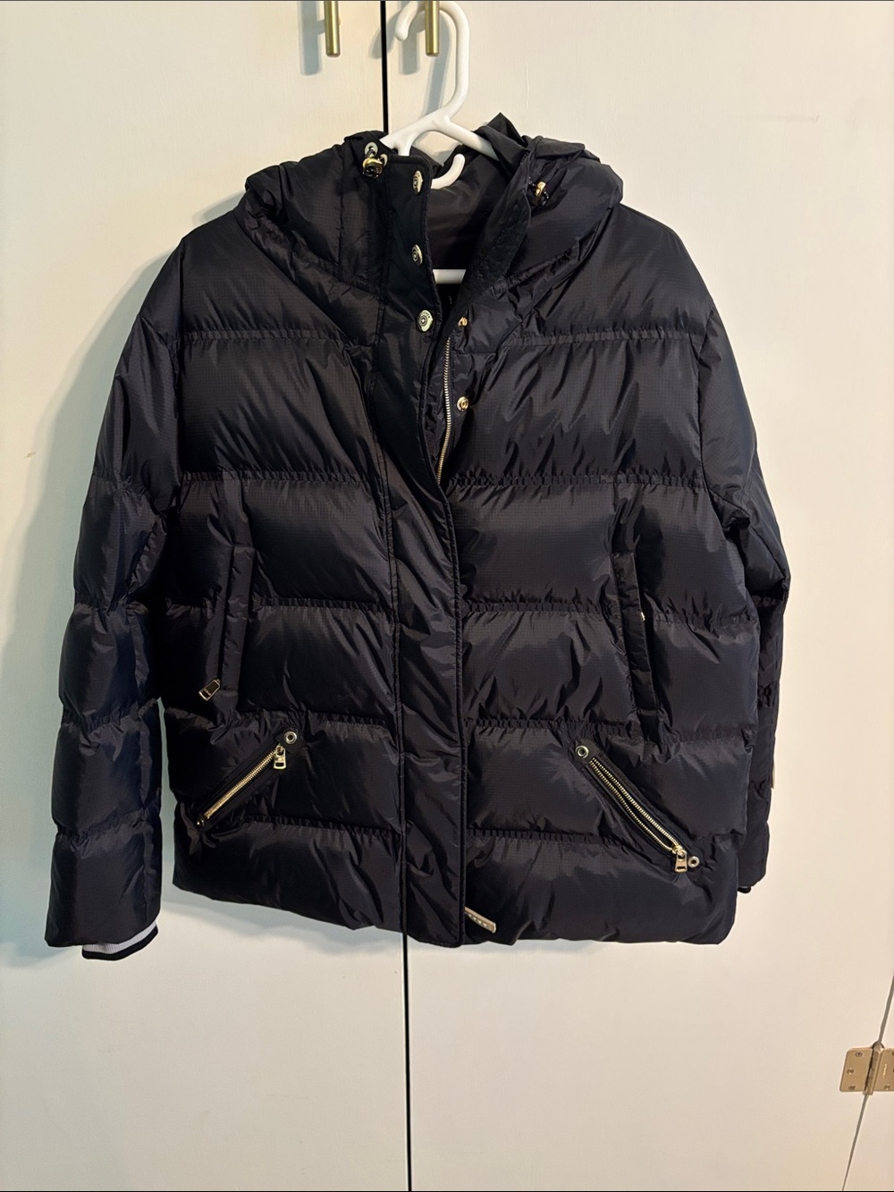 Bogner Black Quilted Hooded Puffer Jacket with Gold-Tone Hardware